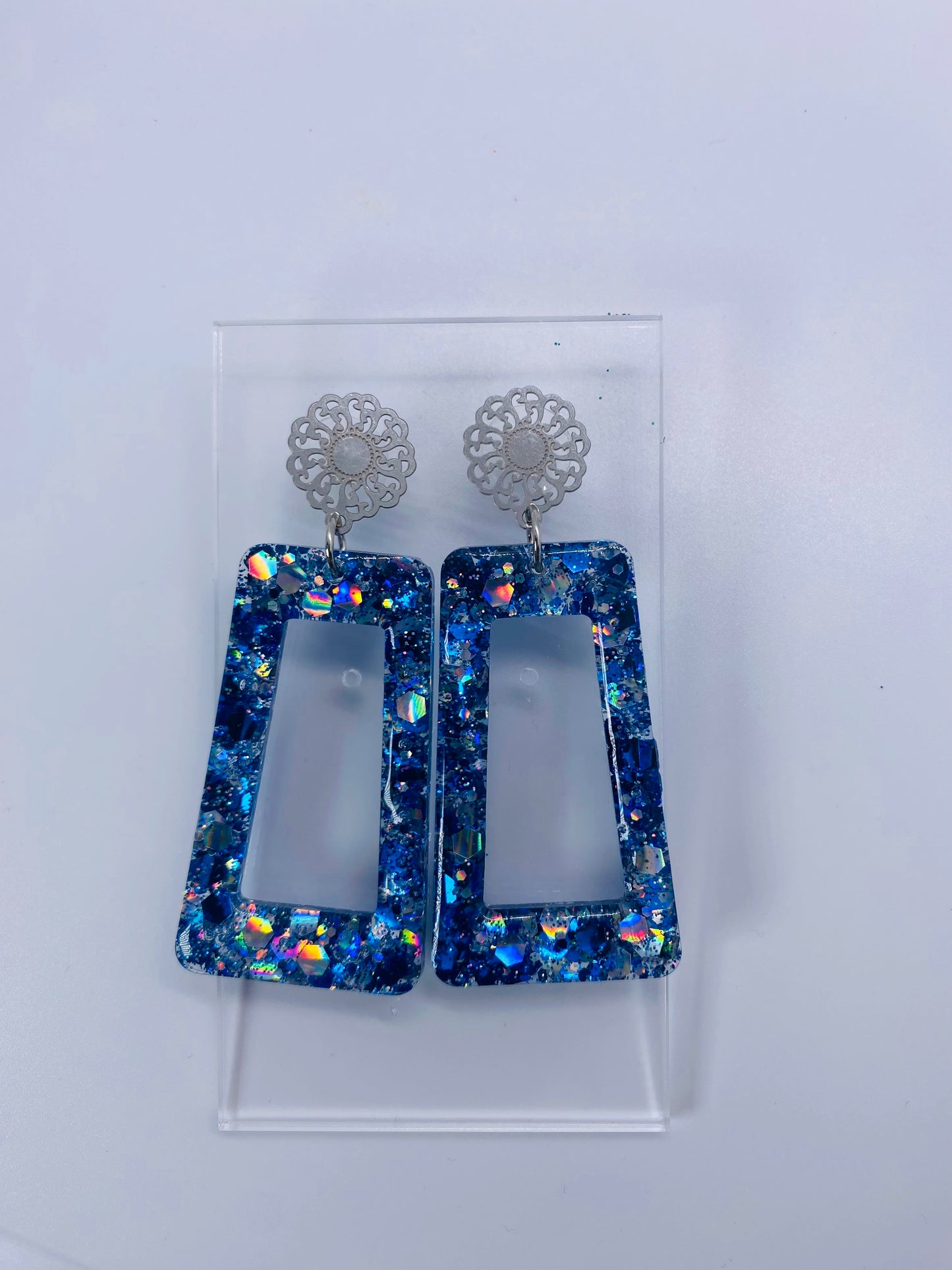 Blue Resin Sparkle Drop Earrings