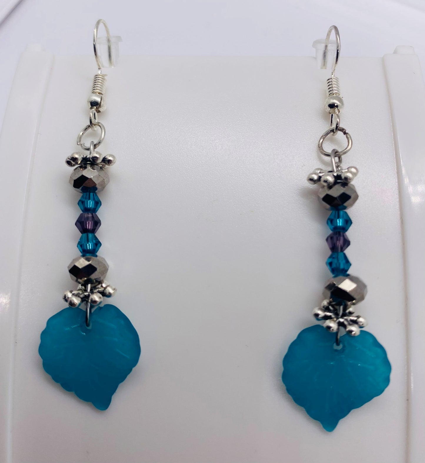 Turquoise Glass Leaf Dangle Earrings