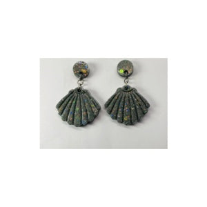 Ocean Collection Gray Sparkle Shell Drop Earrings Handmade Resin with Chunky Glitter Push Back Closure Quality Craftsmanship