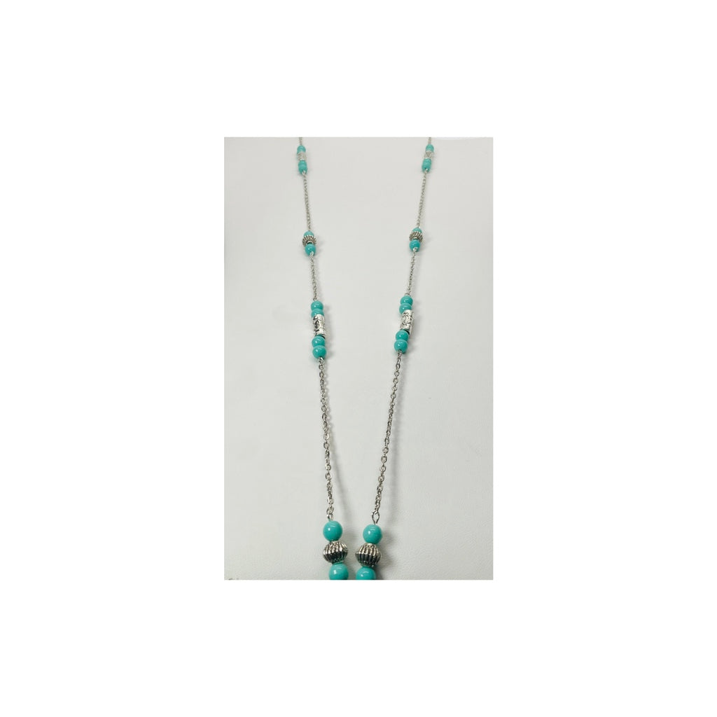 Long Turquoise and Silver Cross Necklace