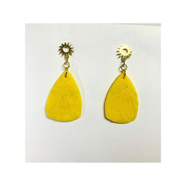Yellow Sunflower Dangle Earrings with Gold Stud