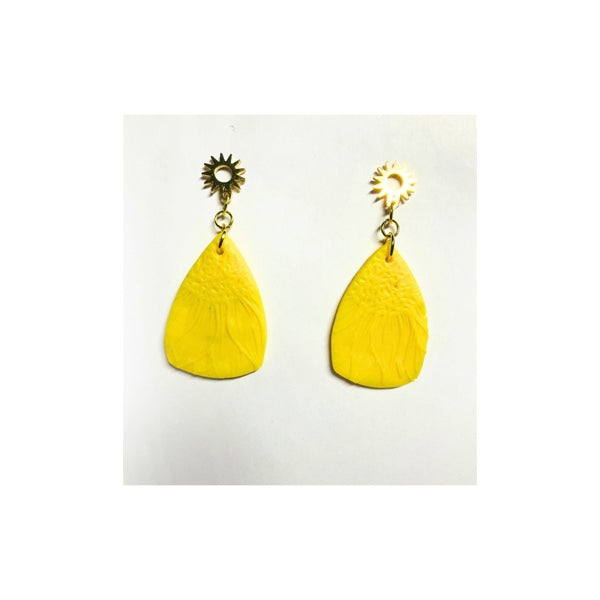 Yellow Sunflower Dangle Earrings with Gold Stud