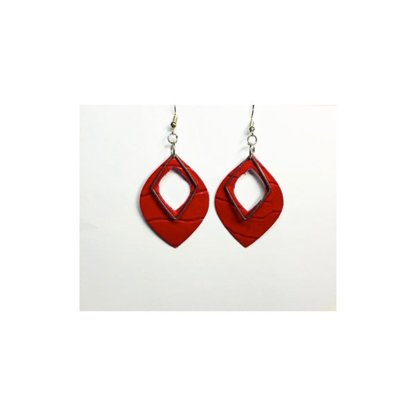 Red Leather Dangle Earrings