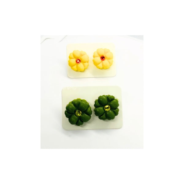 Yellow and Green Flower Stud Earrings
