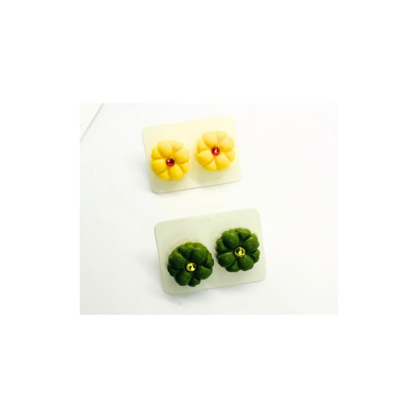 Yellow and Green Flower Stud Earrings