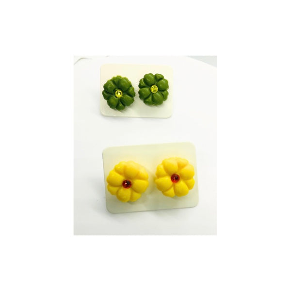 Yellow and Green Flower Stud Earrings