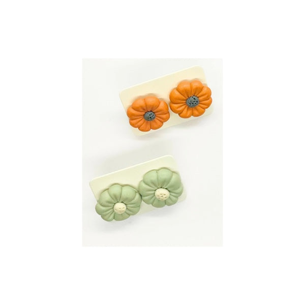 Pumpkin Orange and Mint Green Flower Stud Earrings