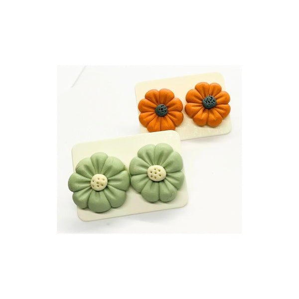 Pumpkin Orange and Mint Green Flower Stud Earrings
