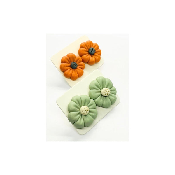 Pumpkin Orange and Mint Green Flower Stud Earrings