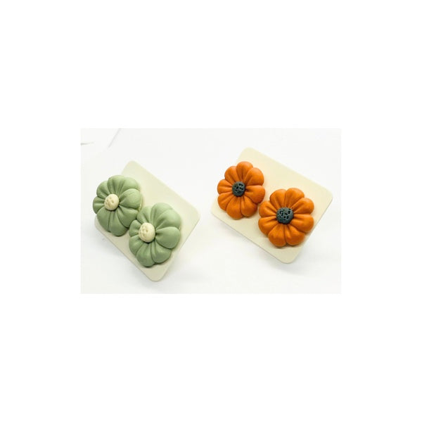 Pumpkin Orange and Mint Green Flower Stud Earrings