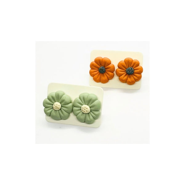 Pumpkin Orange and Mint Green Flower Stud Earrings
