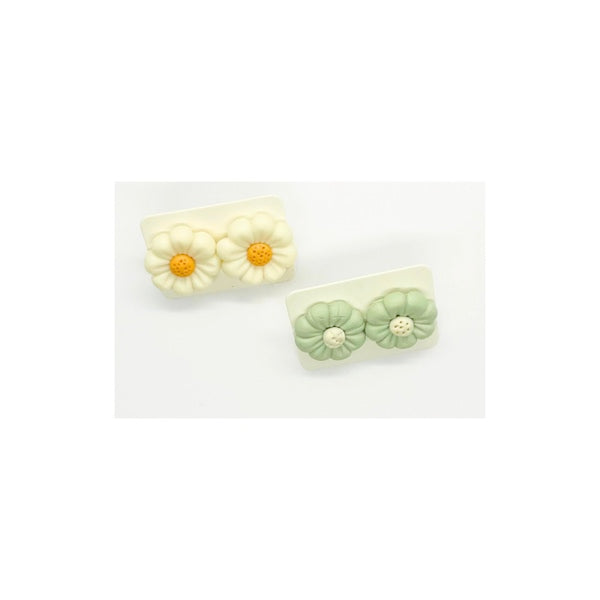 Mint Green and Soft Cream Flower Stud Earrings