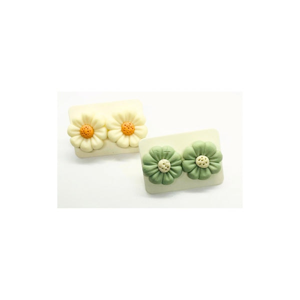 Mint Green and Soft Cream Flower Stud Earrings