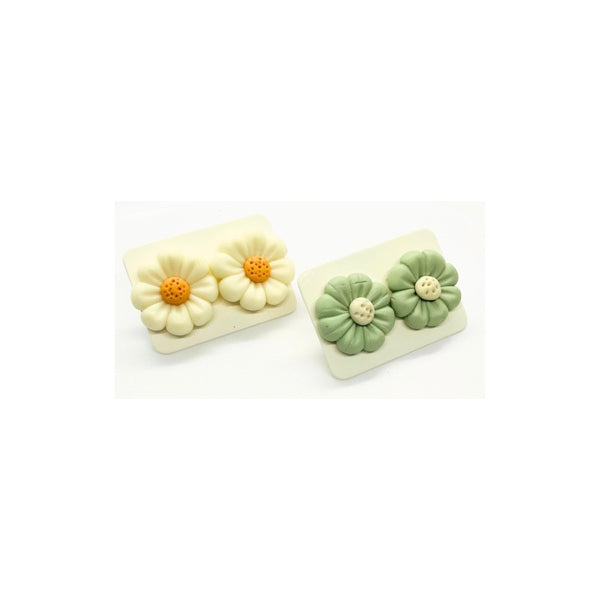 Mint Green and Soft Cream Flower Stud Earrings