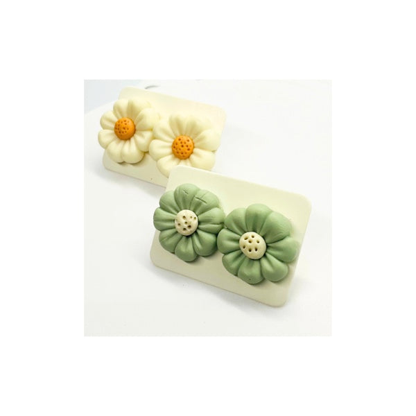 Mint Green and Soft Cream Flower Stud Earrings