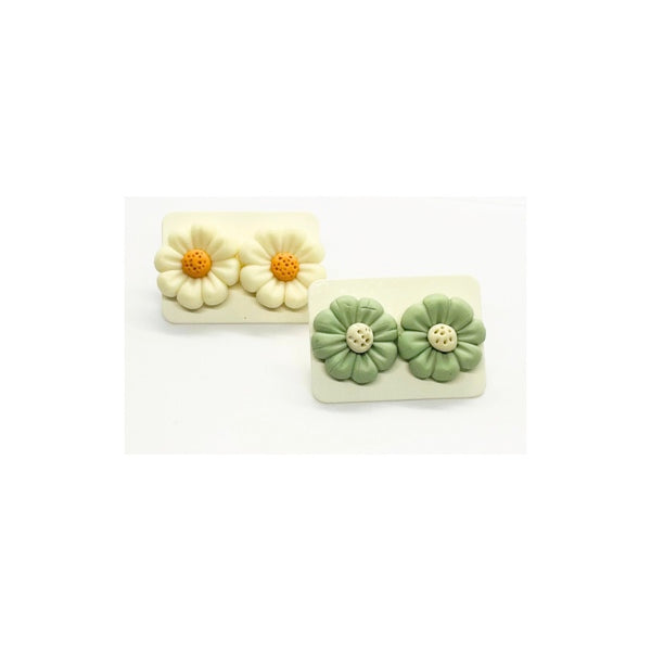 Mint Green and Soft Cream Flower Stud Earrings