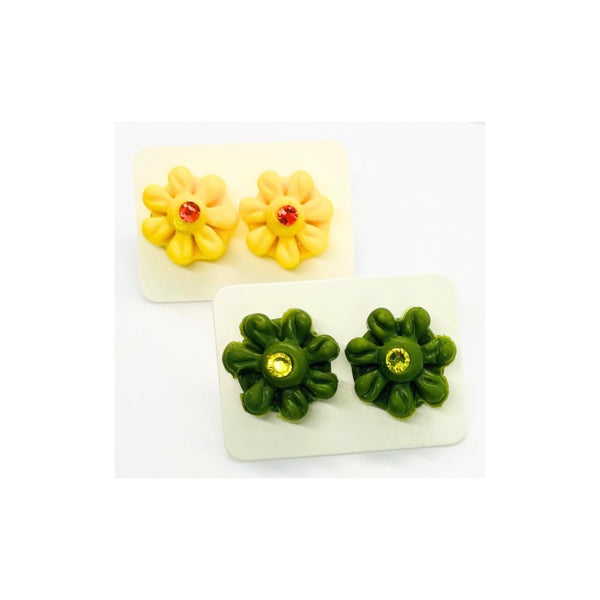 Green and Yellow Flower Stud Earrings