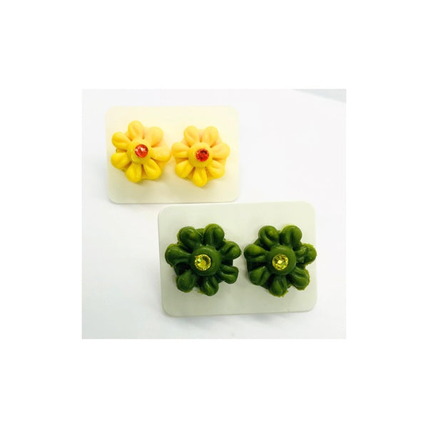 Green and Yellow Flower Stud Earrings