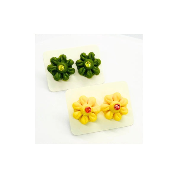 Green and Yellow Flower Stud Earrings