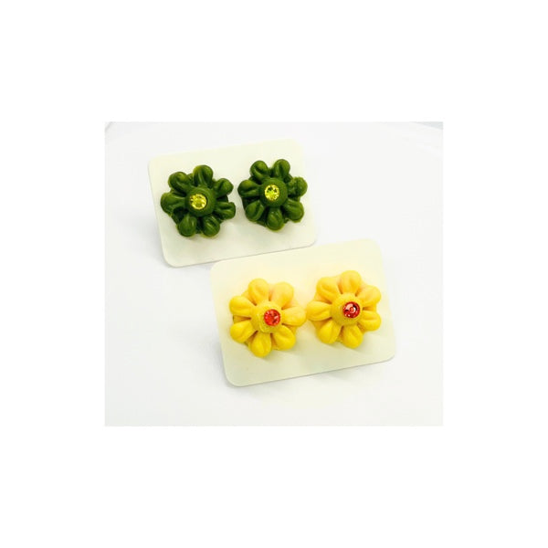 Green and Yellow Flower Stud Earrings