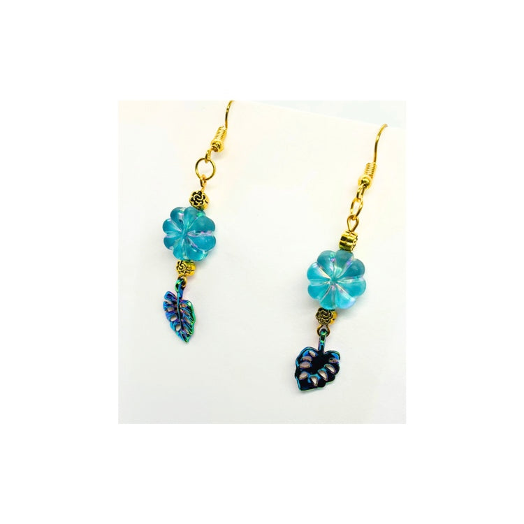 Blue Flower Dangle with Holographic Leaf Charm