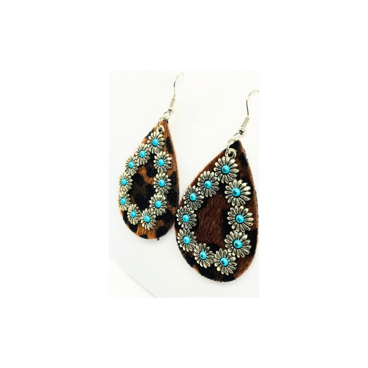 Animal Print Faux Velvet Teardrop with Turquoise Charm