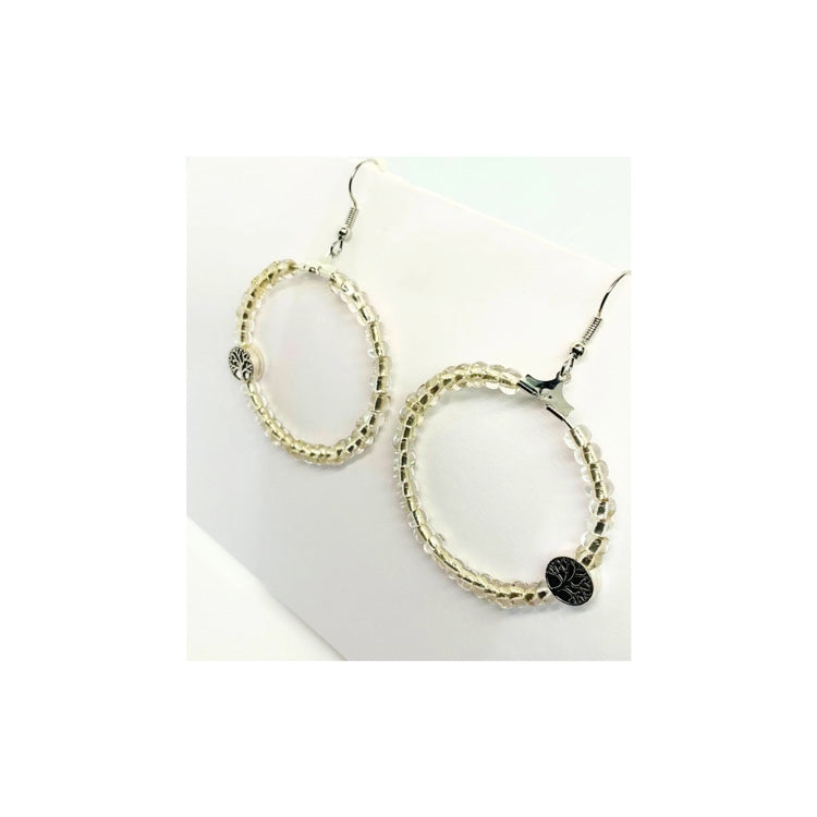 Hoop Clear Beaded Dangle with Tree of Life Charm