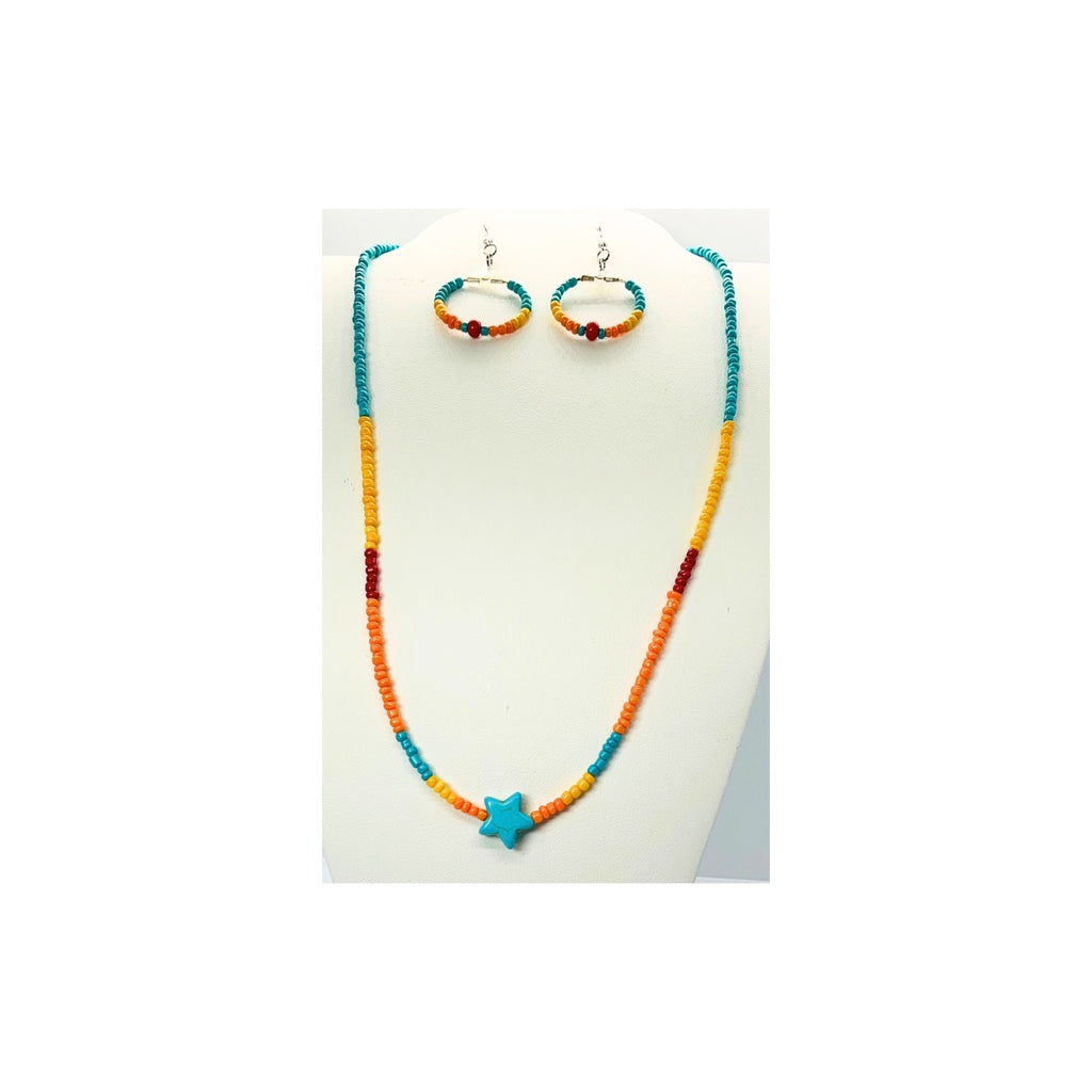 Boho Chic Western Style Beaded Necklace and Earrings