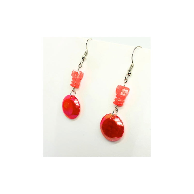 Rose Red Disk Dangle with Embellishment Beads - Simple Yet Distinctive Accessories for Women