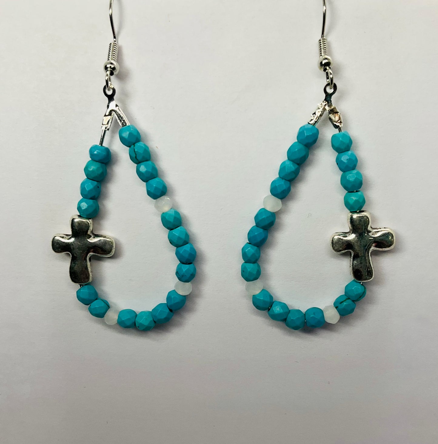 Amethyst Teardrop Dangle Earring with Silver Cross