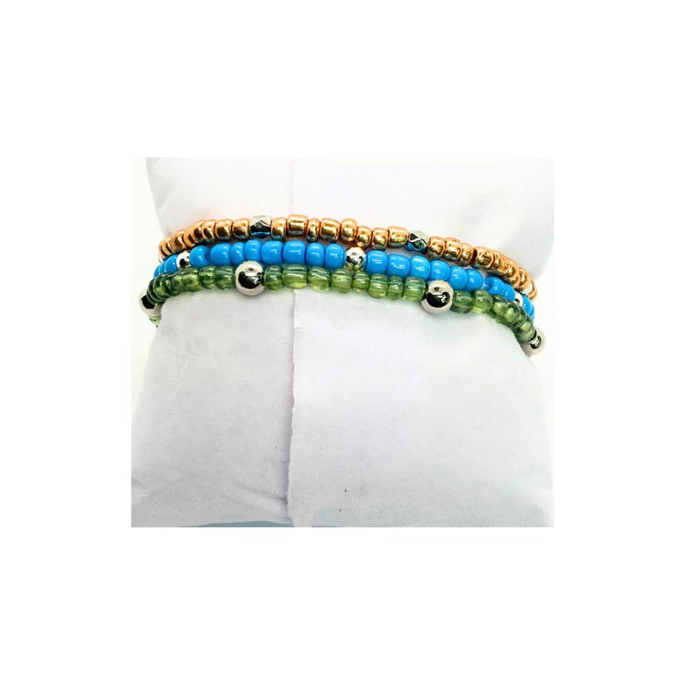 Beaded Stretch Set of Three Bracelets - Colorful Bead Design Bracelet Collection
