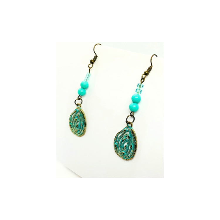 Gold and Turquoise Patina Dangle Metal Teardrop Charm Earring