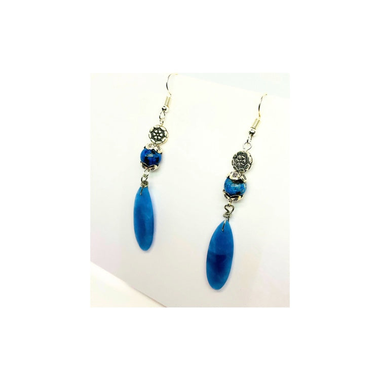 Natural Blue Onyx Teardrop Gemstone Earrings