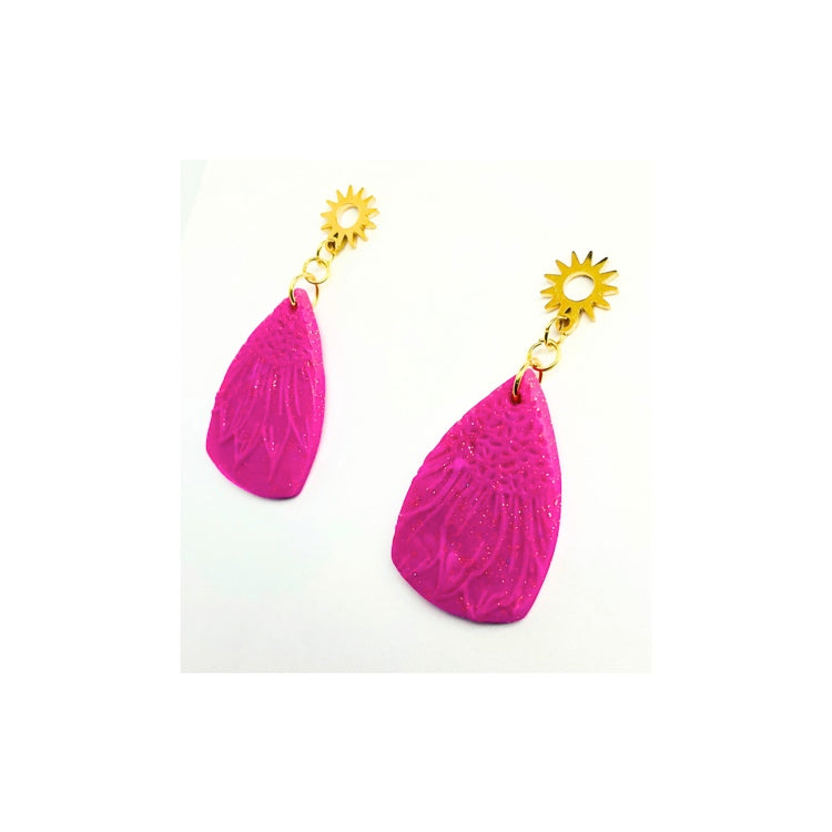 Hot Pink Sunflower Dangle Earring with Gold Stud