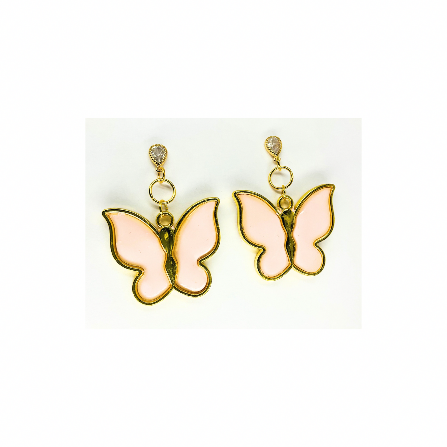 Pink and Gold Butterfly Dangle with Rhinestone Stud Earrings-Crafting By BB