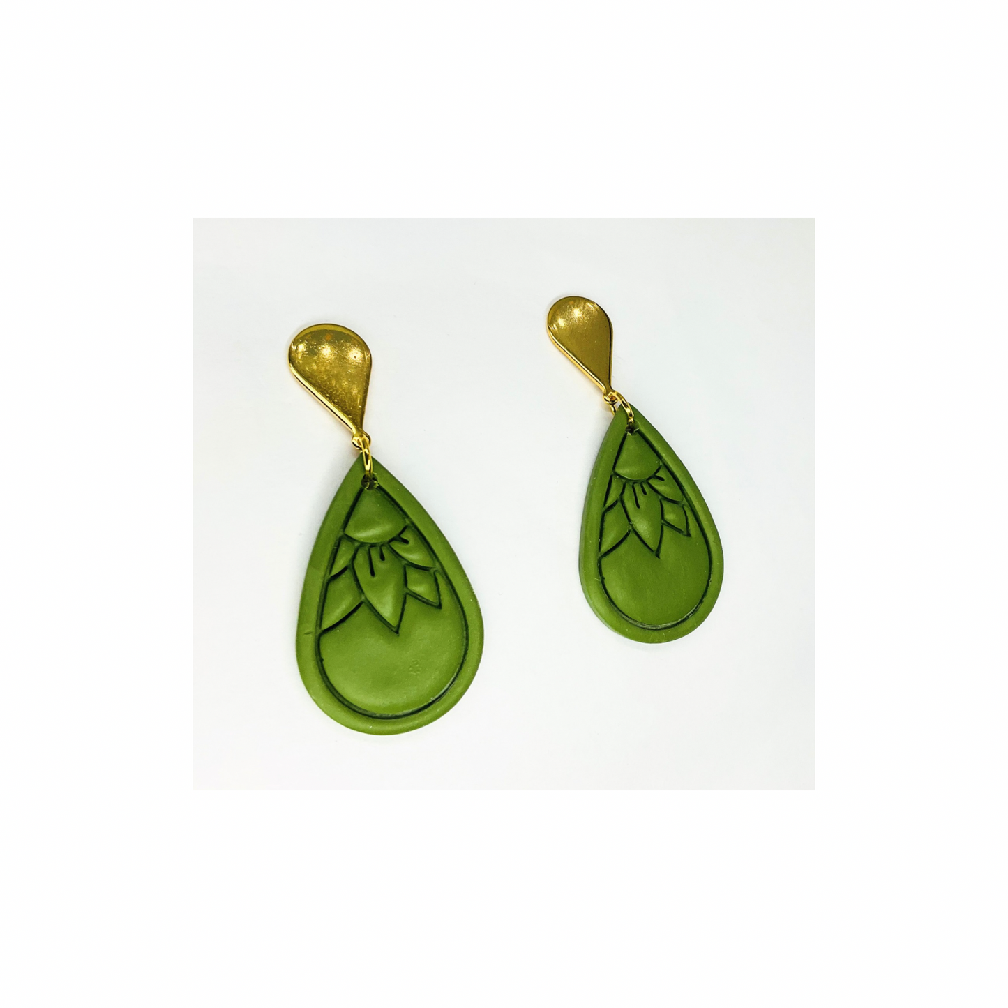 Olive Green Teardrop Dangle with Gold Teardrop Stud Earrings-Crafting By BB