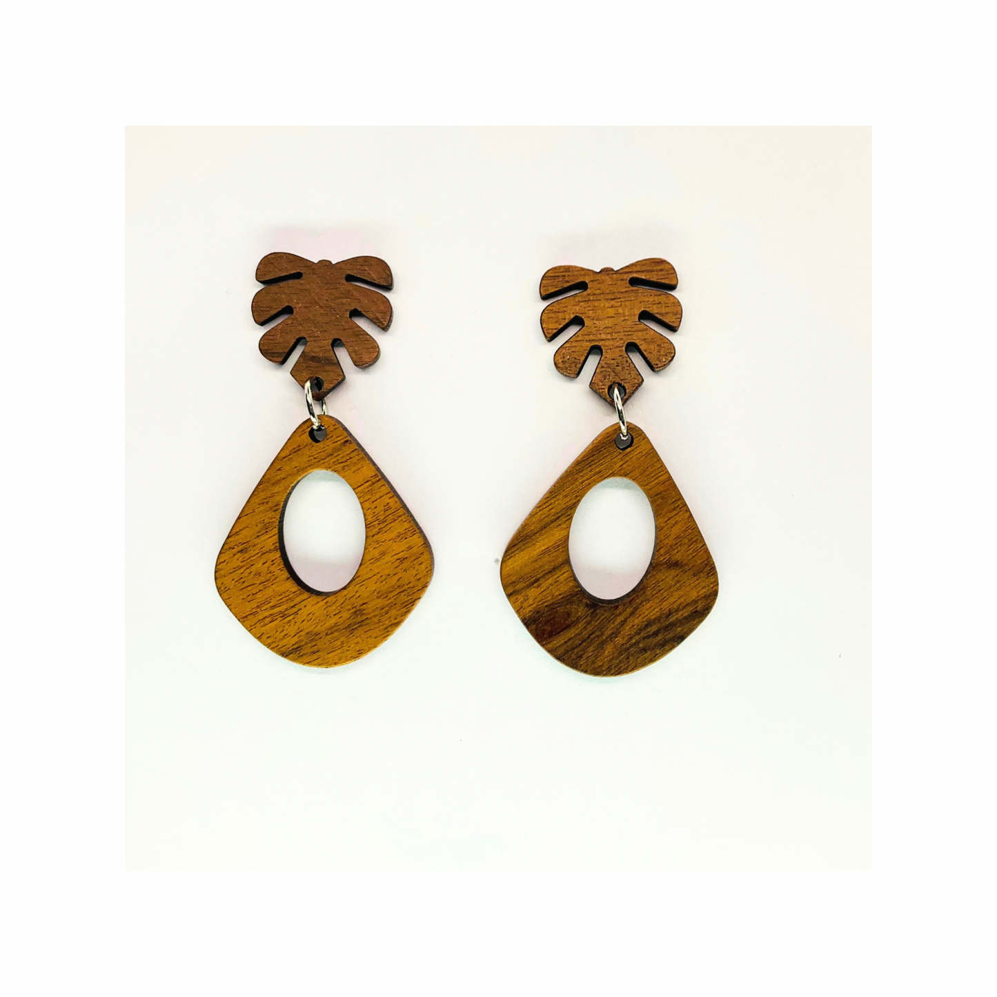 Boho Wood Collection Leaf Stud Dangle Earrings for Female - Wooden Design with Leaf Motif and Teardrop Shape