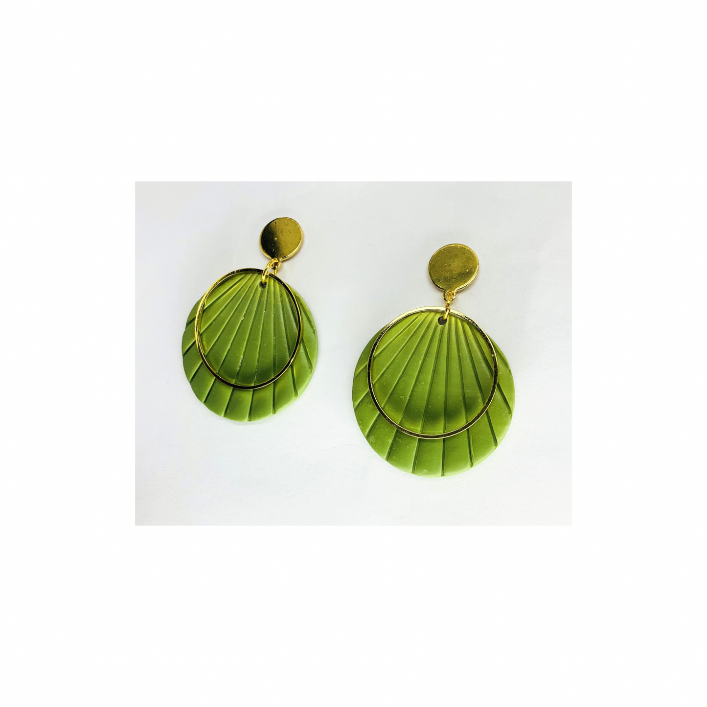 Green Circle Dangle with Gold Accents and Gold Button Stud Earrings-Crafting By BB