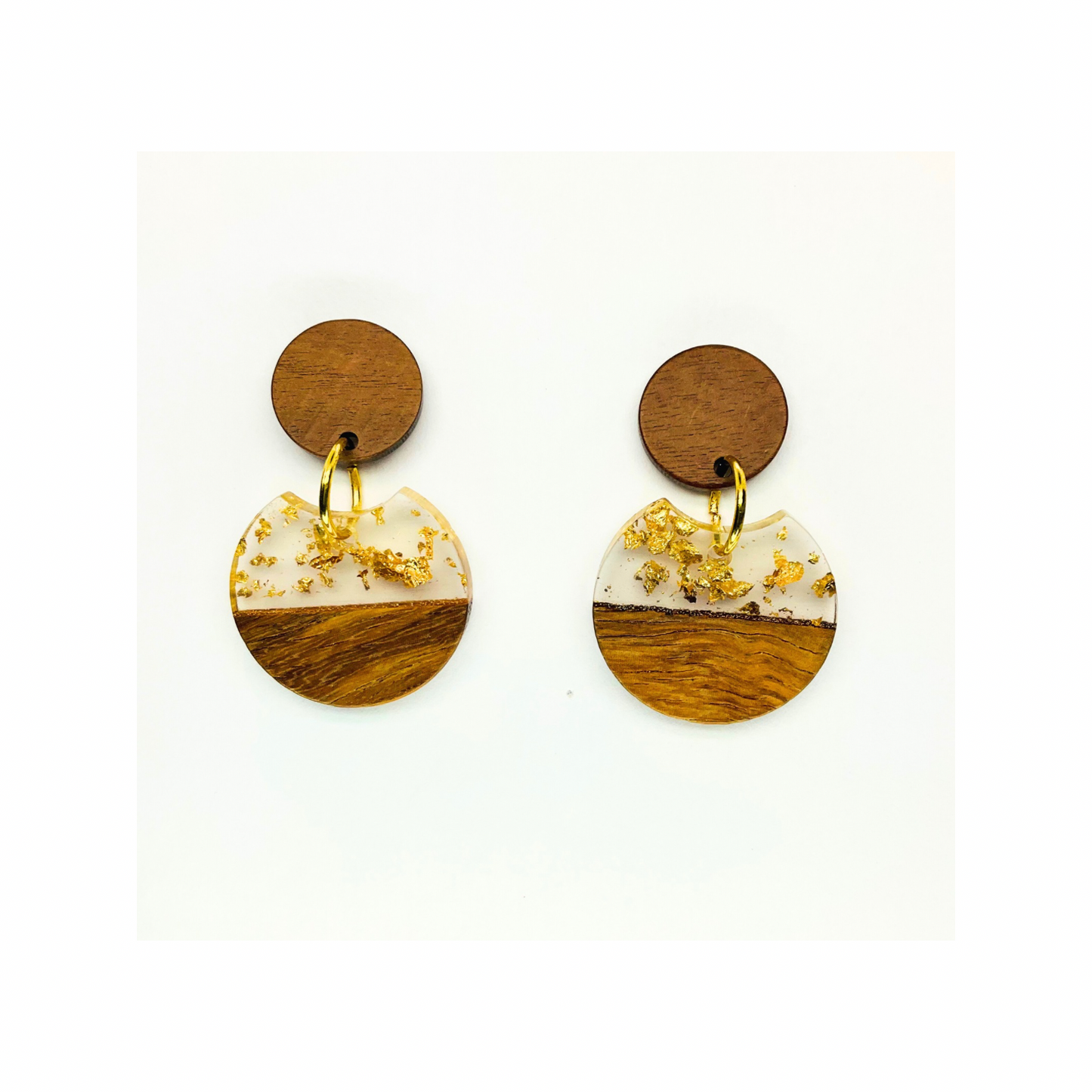 Boho Wood Collection Round Stud Earring with Gold Accents and Wooden Design Elements