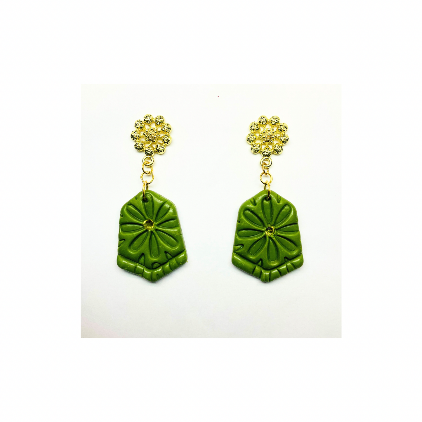 Fern Green and Gold Stud Dangle Earring