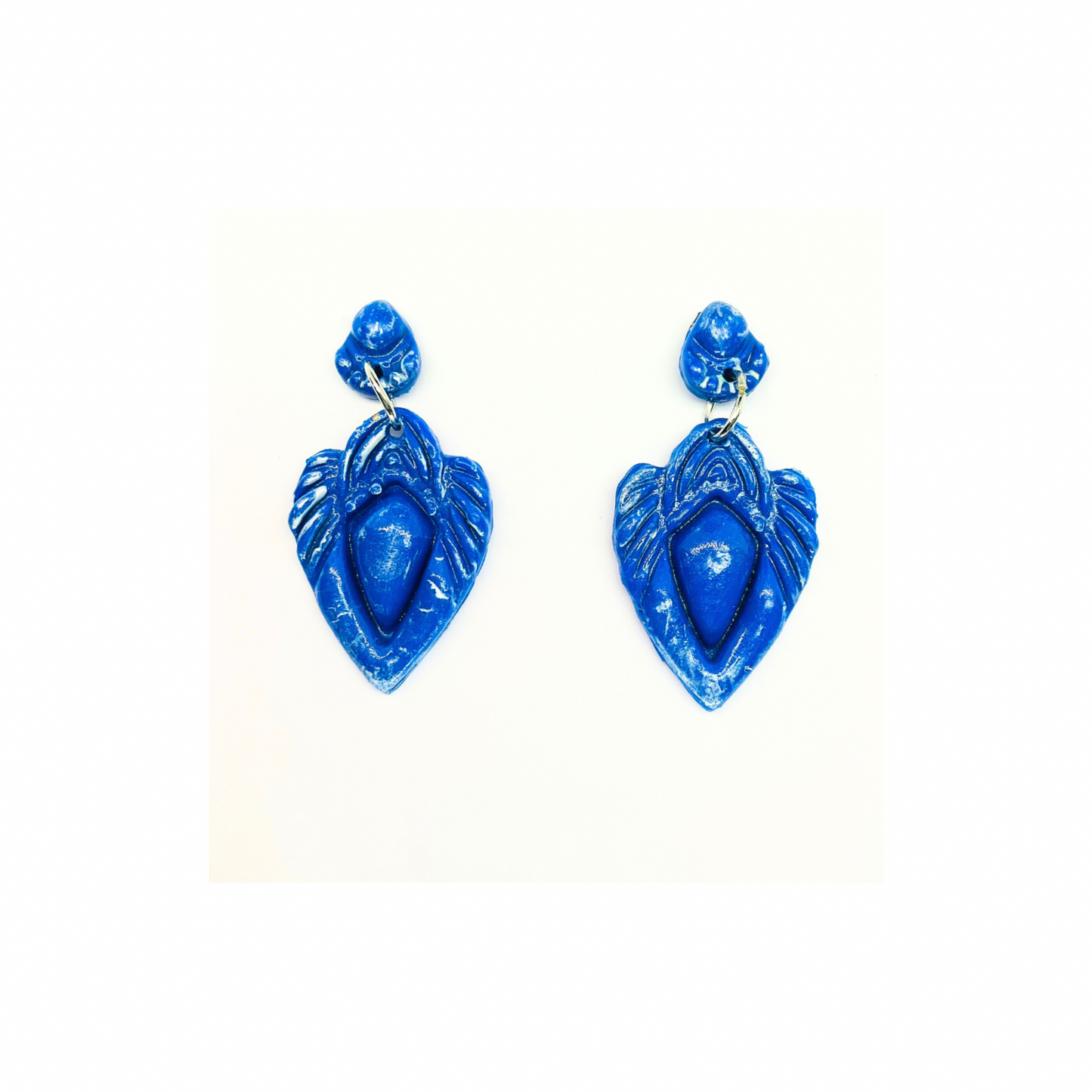 Royal Blue Shimmer V Shaped Stud Dangle Earring - Elegant Design for Stylish Wearers