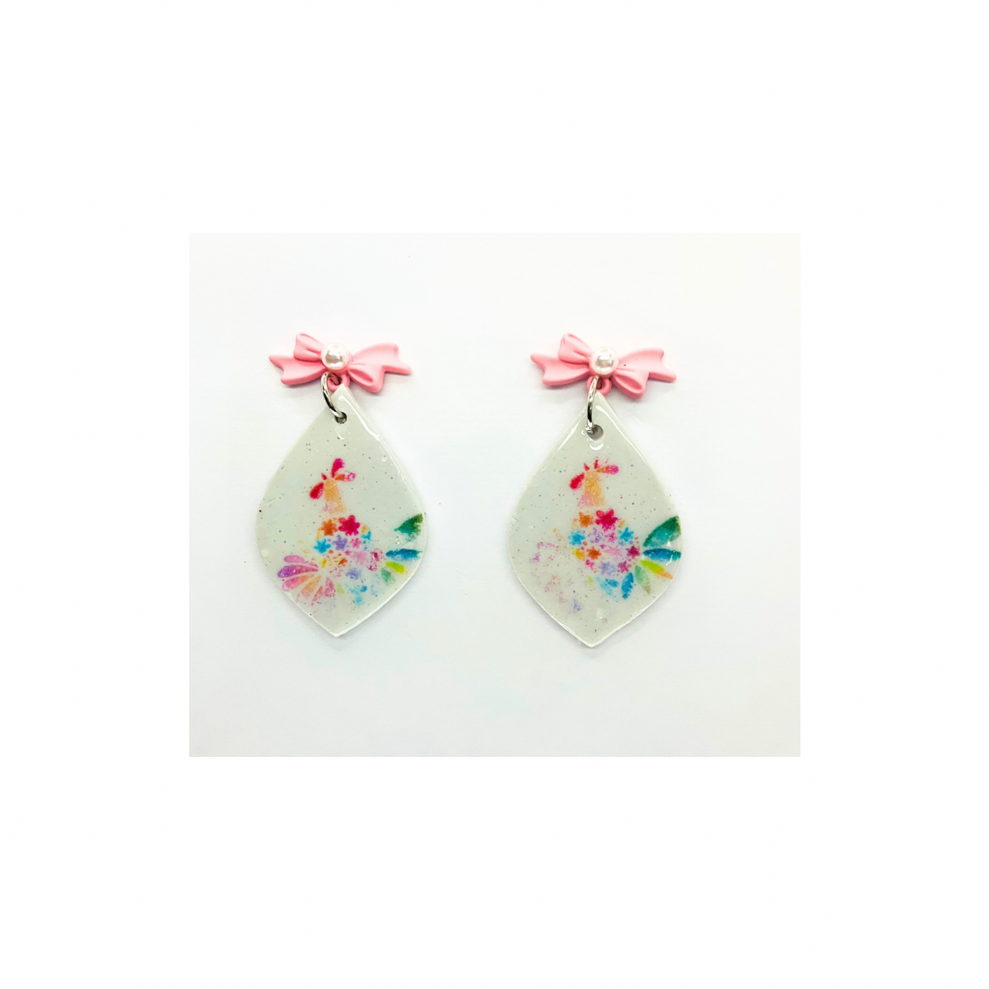 Pink Turkey Dangle Earrings with Pink Pearl Bow Studs,