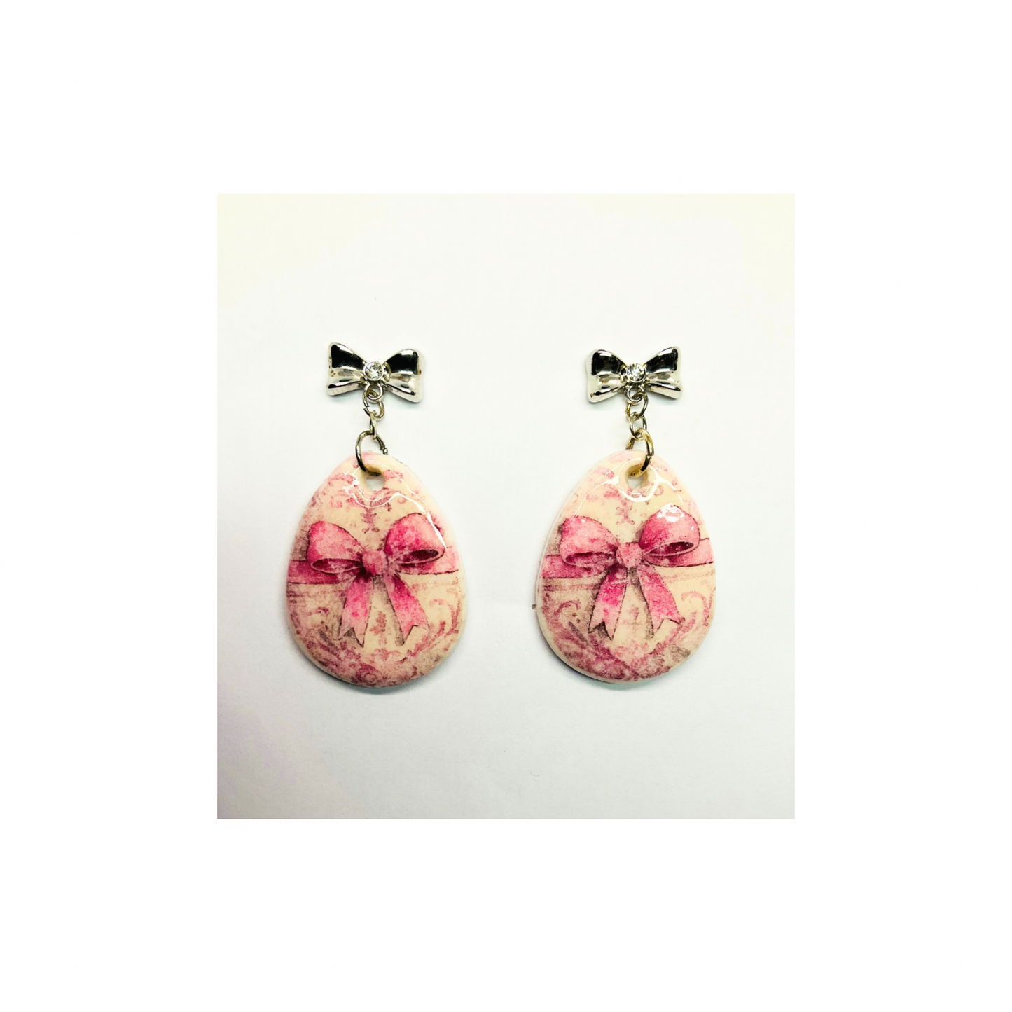 Romantic Pink Bow Earrings with Silver Bow Stud