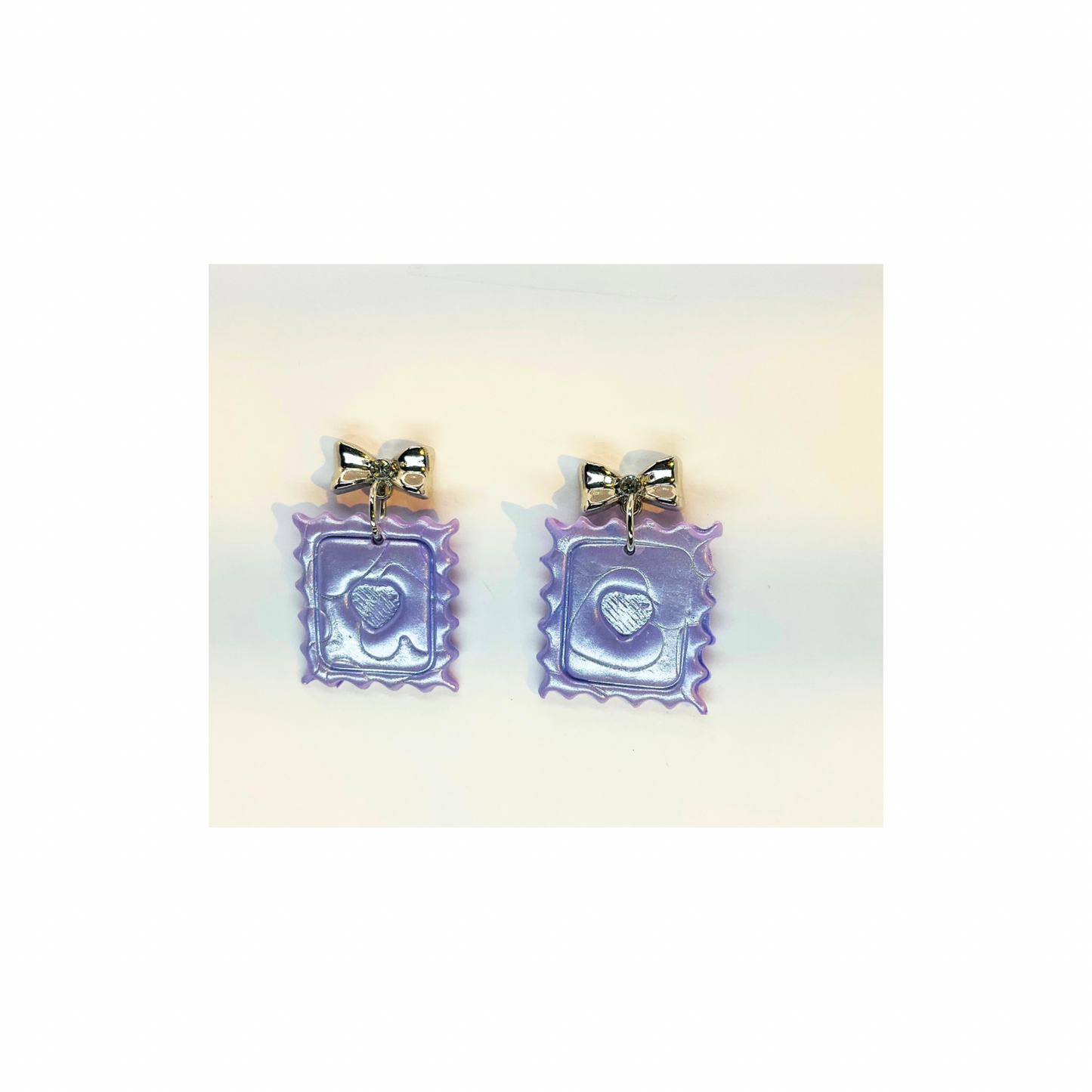 Lilac Iridescent Heart Stamp Dangle with Silver Bow Stud-Crafting By BB