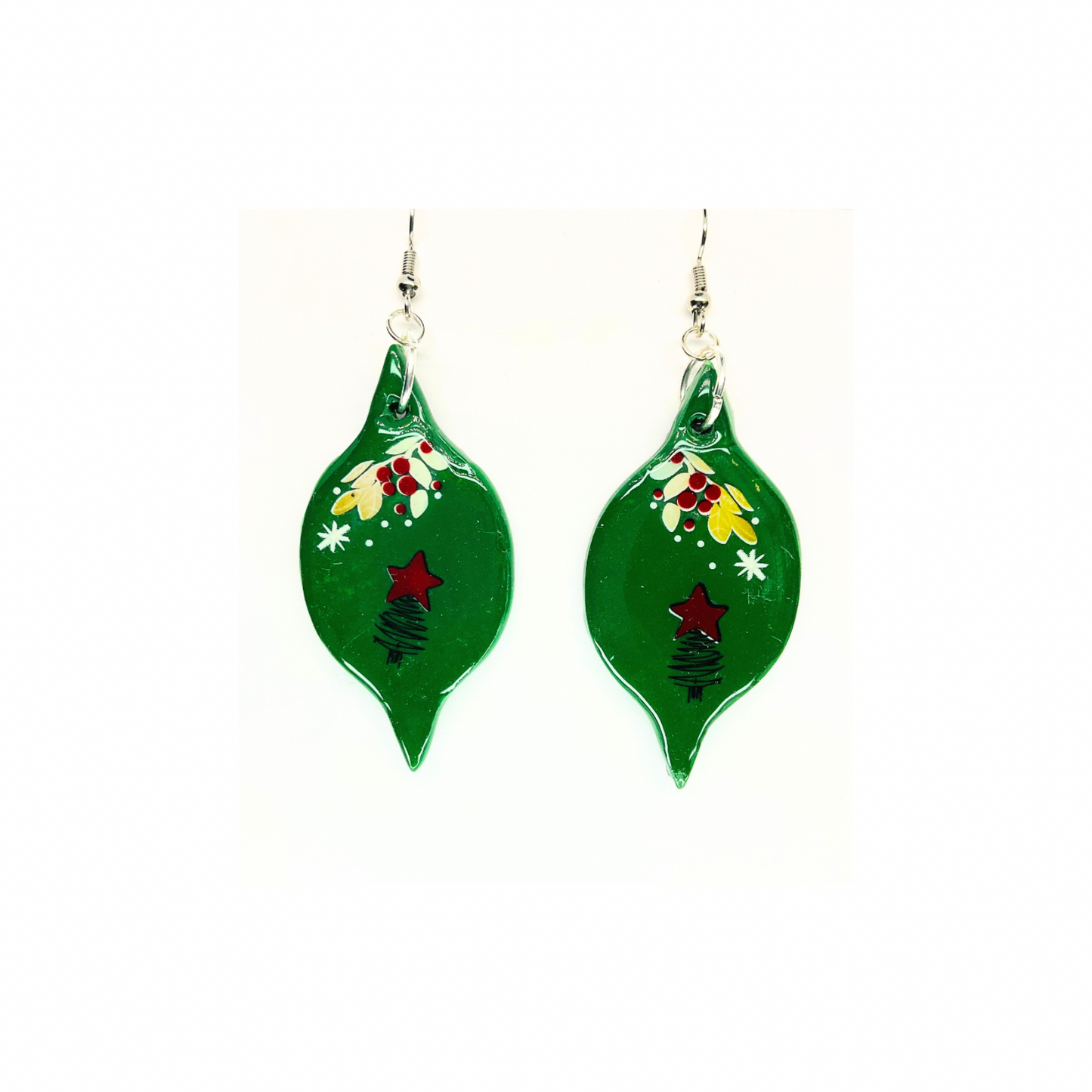 Christmas in July Collection Green Ornament Shape Dangle Earring with Festive Design and Stars