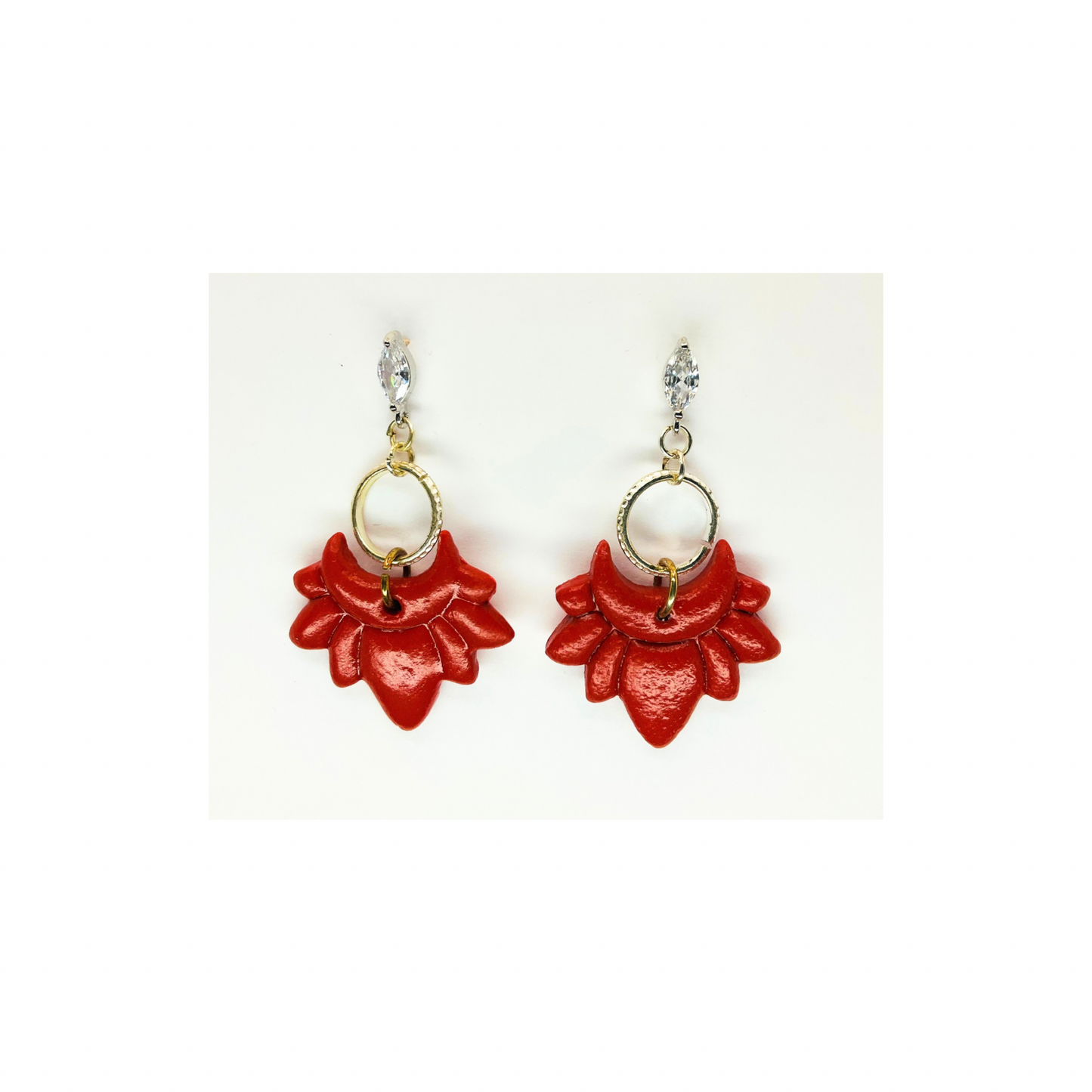 Sienna Petal Shaped Dangle with Rhinestone Stud Earrings-Crafting By BB