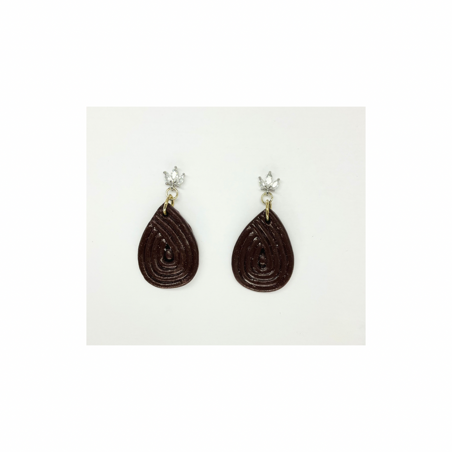 Dark Brown Teardrop Dangle with Rhinestone Stud Earring | Crafting By BB