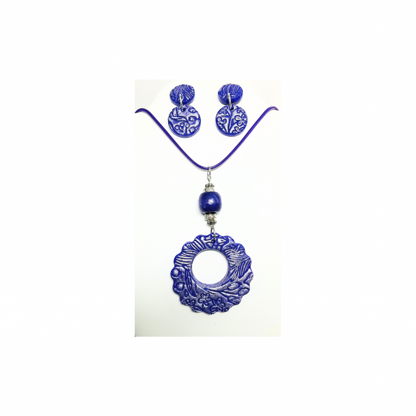 Deep Purple and Silver Circle Pendant and Stud Dangle Jewelry Set with Unique Circular Design for Everyday Elegance