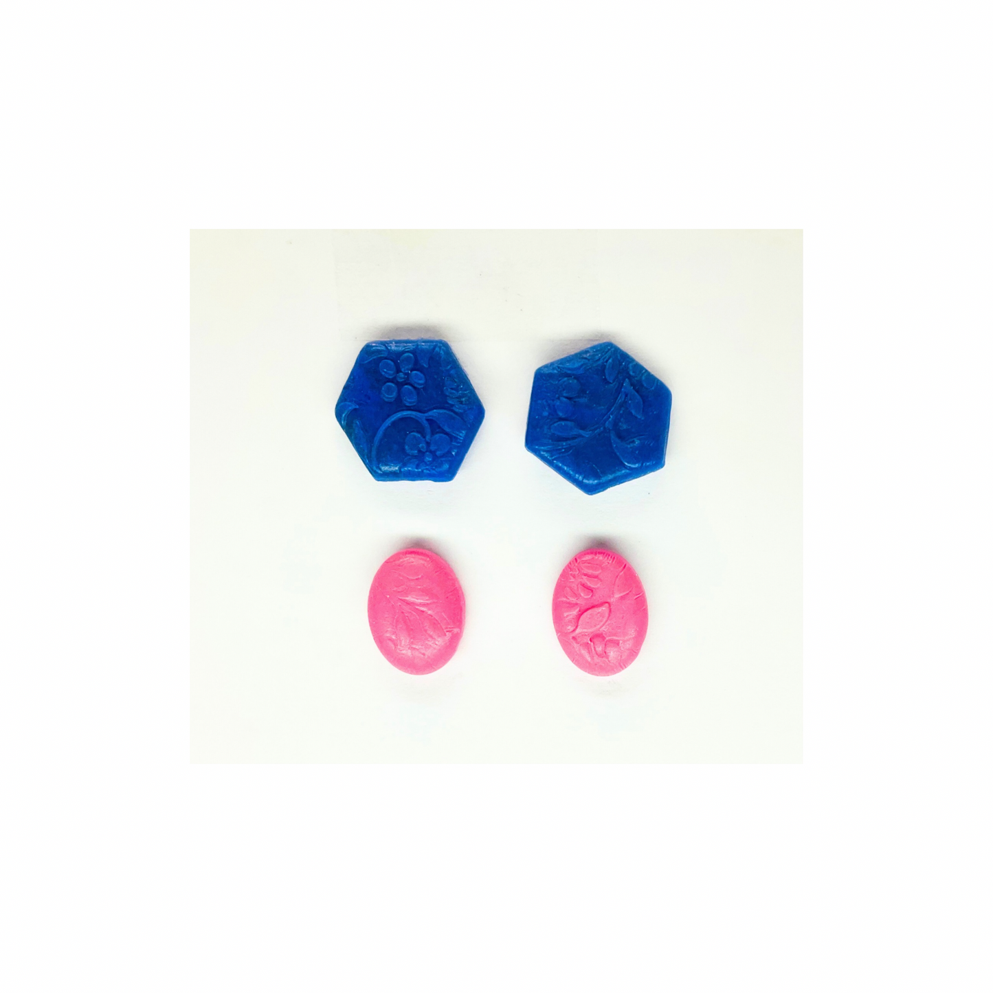 Pink Oval and Blue Hexagon Stud Earrings-Crafting By BB