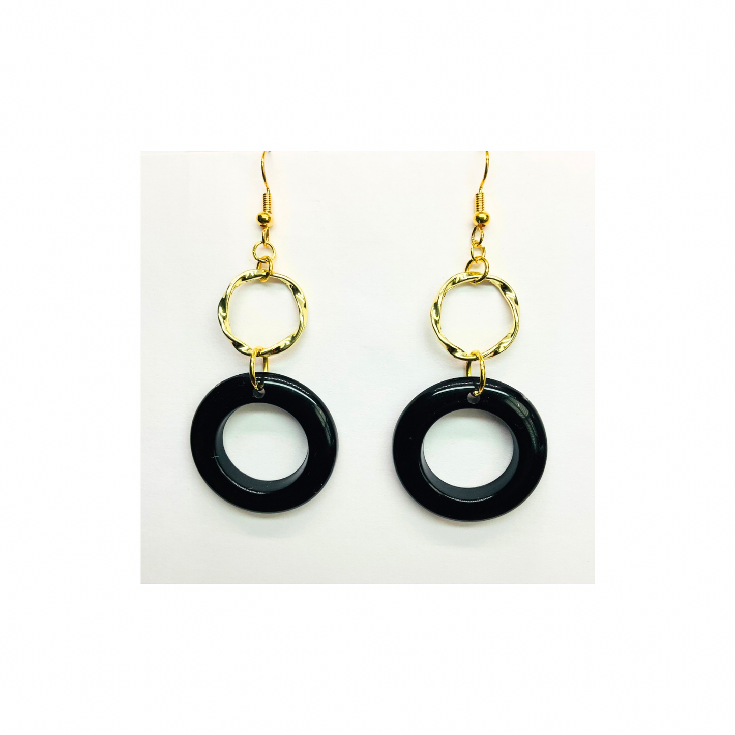 Eclipse Collection Black and Gold Circle Earrings - Elegant Minimalist Design for Women's Fashion Jewelry